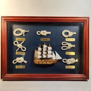 Maritime 7 Nautical Knots SHADOW BOX Sailing Ship ~13.75"x9.75" Framed Wall Art